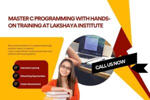 Students mastering C programming with hands-on training at Lakshaya Institute in a modern classroom.