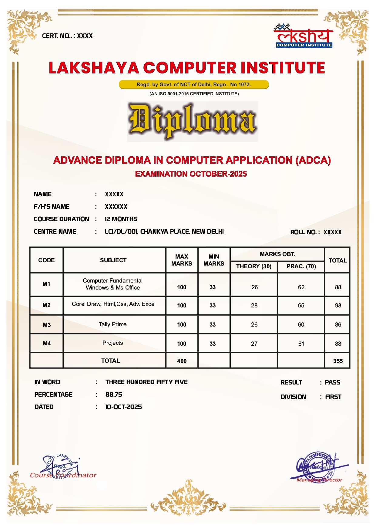 Lakshaya Computer Institute Graphic Design Certificate