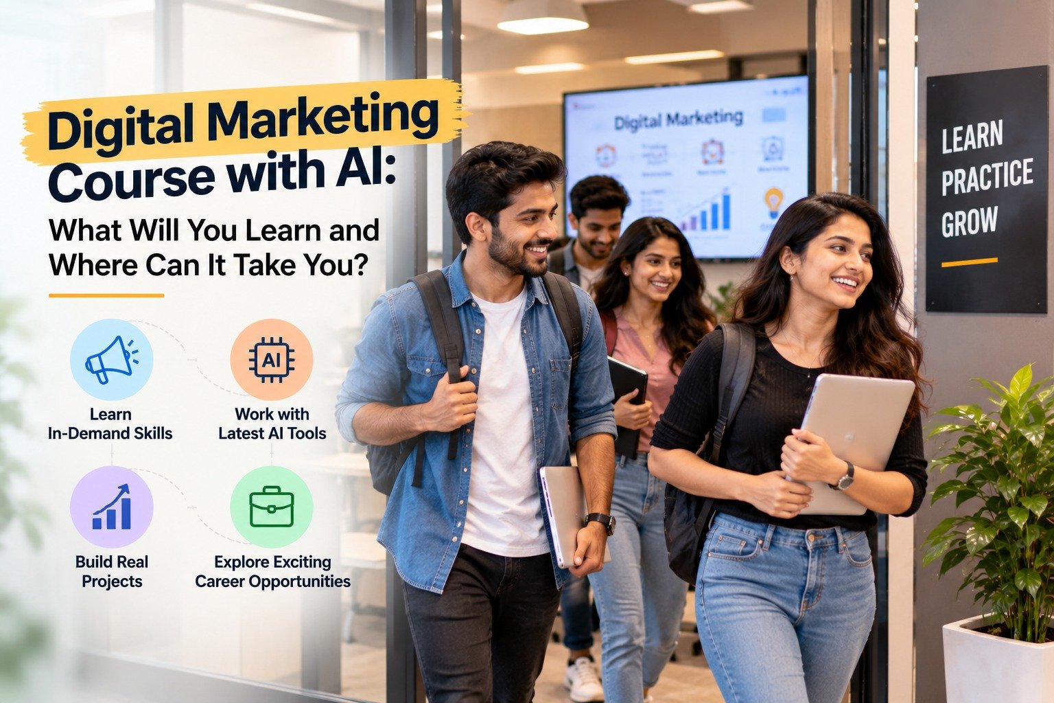 A Digital Marketing Course with AI helps learners combine traditional marketing knowledge with artificial intelligence, automation, analytics, and creative tools.