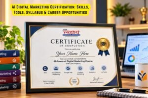 Explore AI digital marketing certification, syllabus, essential tools, practical skills, career opportunities and how to choose the right course in India.