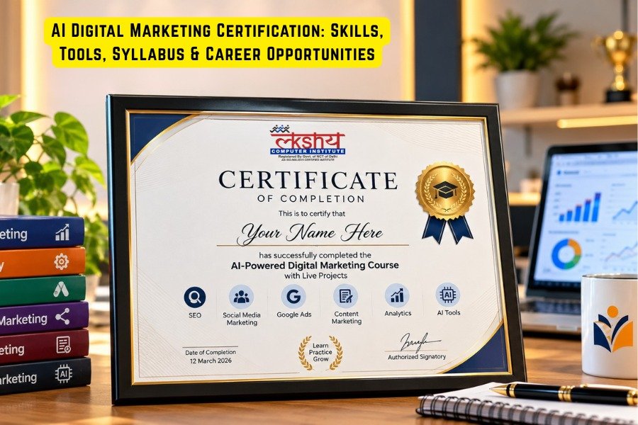 Explore AI digital marketing certification, syllabus, essential tools, practical skills, career opportunities and how to choose the right course in India.